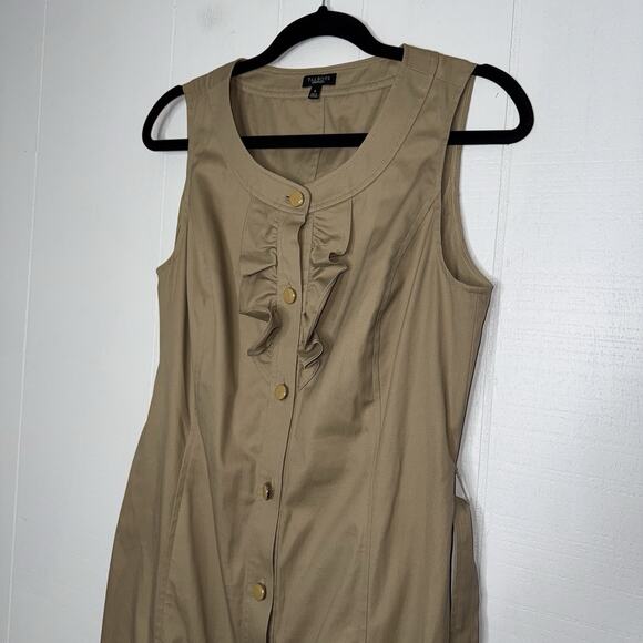 Talbots Women’s Button Front Sheath Dress Ruffle Detail Khaki Brown Size 6 - Picture 3 of 5
